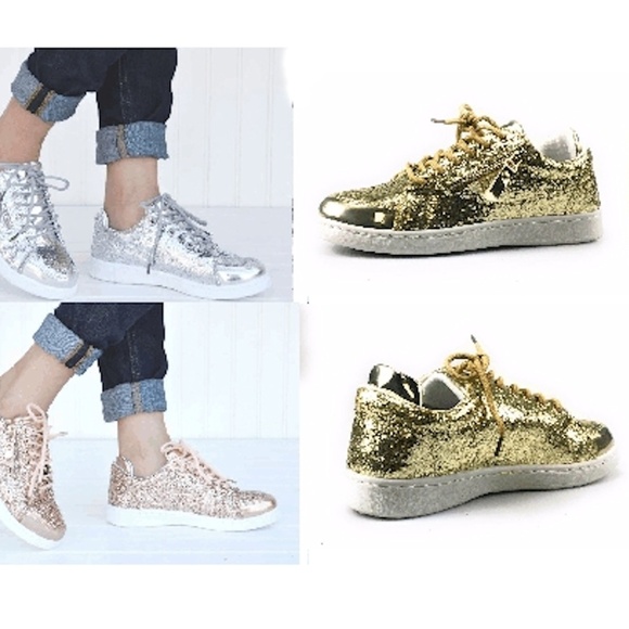 Forever 21 Shoes New Women Gold Metallic Glitter Sneakers Shoes Poshmark